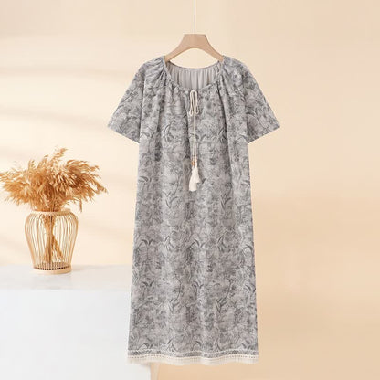 Boho Gray Cotton Tassel Nightgown