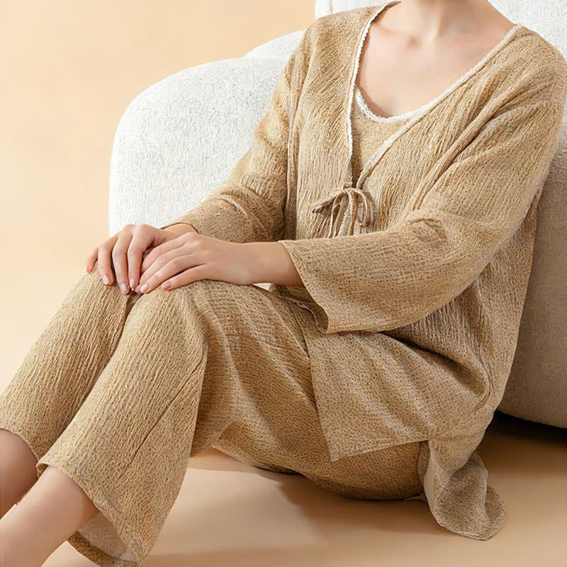 Cotton Printed Women's Pajama Set(3PCS)