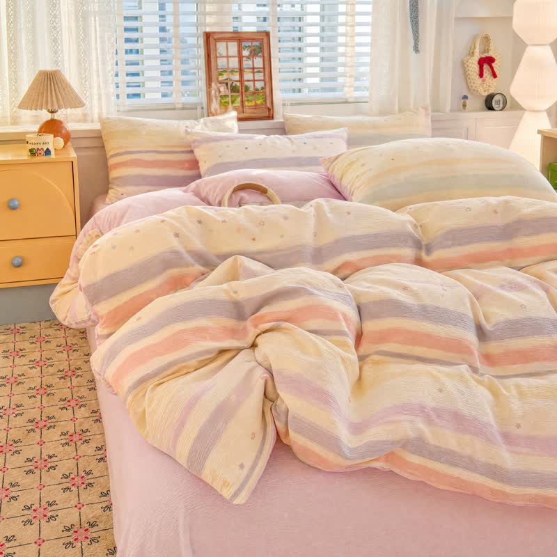 Pastel Stripe Starry Triple Gauze Bedding Set