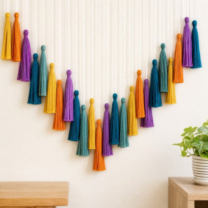 Handwoven Cotton Rainbow Tassel Garland Decor