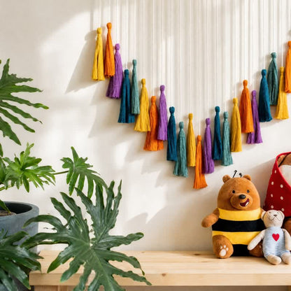 Handwoven Cotton Rainbow Tassel Garland Decor