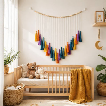 Handwoven Cotton Rainbow Tassel Garland Decor