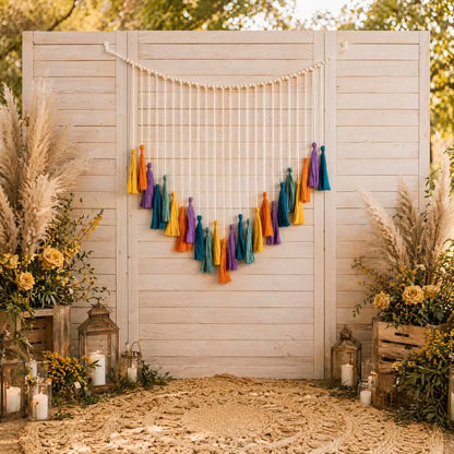Handwoven Cotton Rainbow Tassel Garland Decor