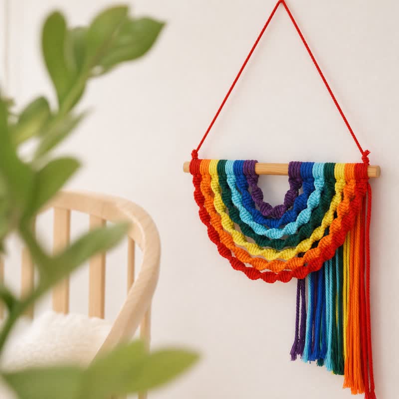 Handwoven Rainbow Cotton Rope Wall Hanging Decor