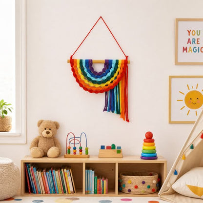 Handwoven Rainbow Cotton Rope Wall Hanging Decor