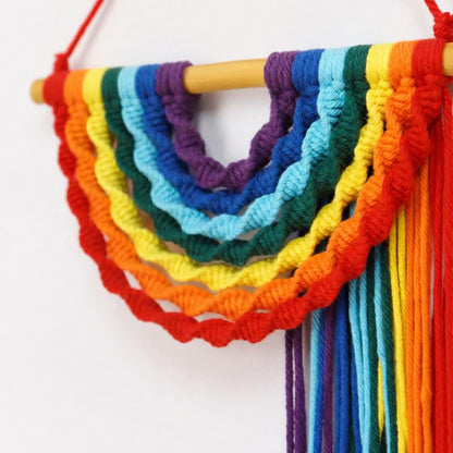 Handwoven Rainbow Cotton Rope Wall Hanging Decor