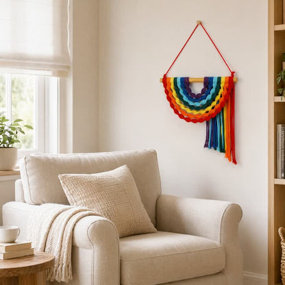 Handwoven Rainbow Cotton Rope Wall Hanging Decor