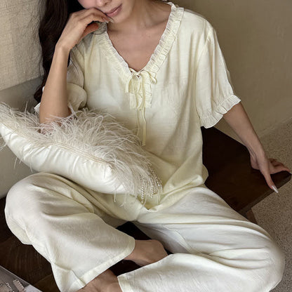Solid Color Padded Ruffle Pajama Set