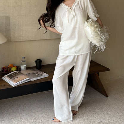 Solid Color Padded Ruffle Pajama Set