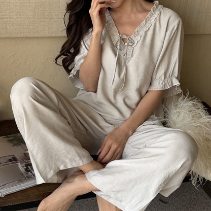 Solid Color Padded Ruffle Pajama Set