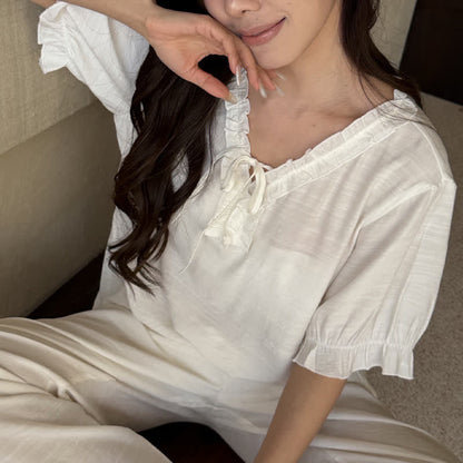 Solid Color Padded Ruffle Pajama Set