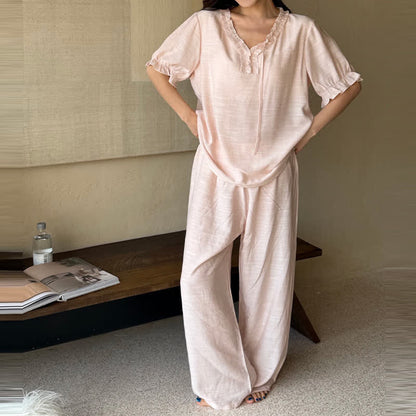 Solid Color Padded Ruffle Pajama Set