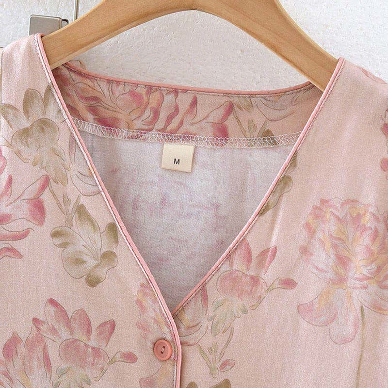 Pink Peony Floral Cotton Gauze Pajamas
