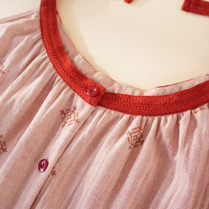 Cotton Gauze Bow Strap Pajama Set