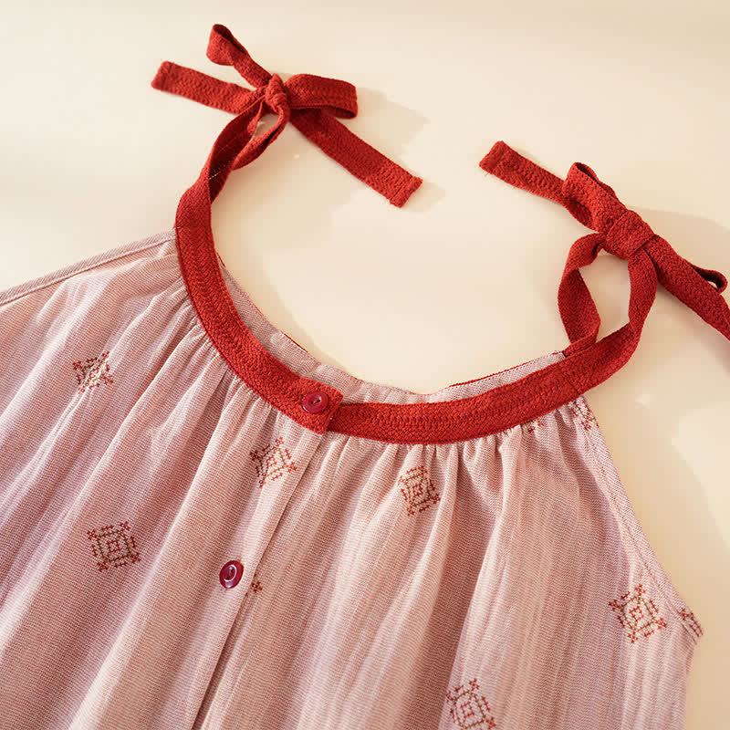 Cotton Gauze Bow Strap Pajama Set