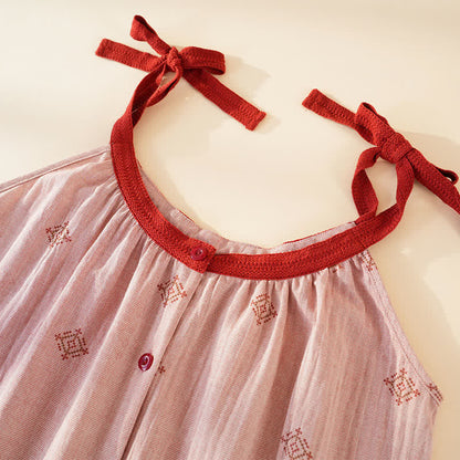 Cotton Gauze Bow Strap Pajama Set