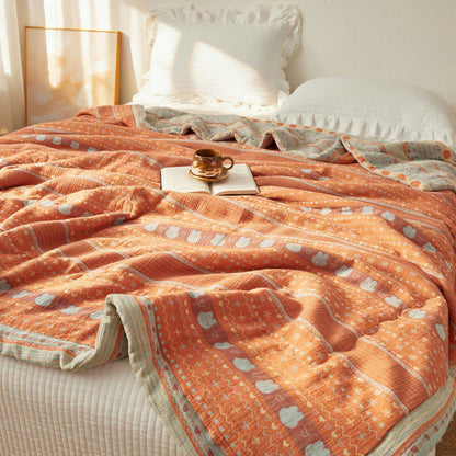Vintage Boho Cotton Muslin Blanket Quilt