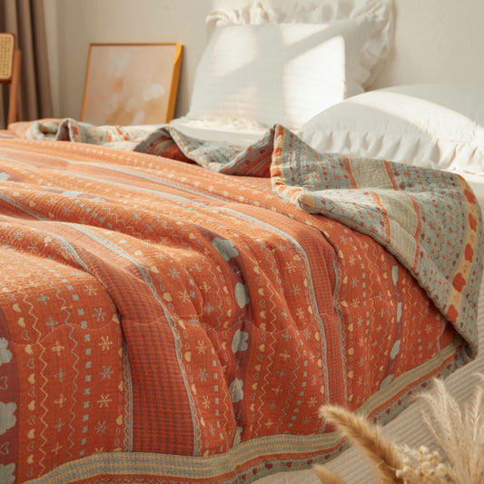 Vintage Boho Cotton Muslin Blanket Quilt