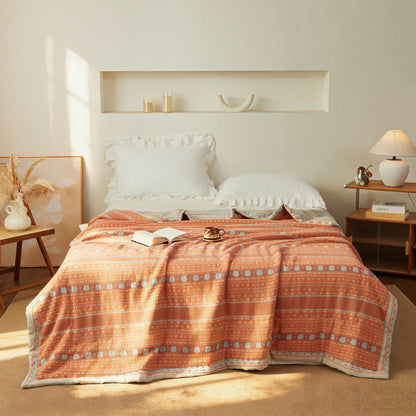 Vintage Boho Cotton Muslin Blanket Quilt