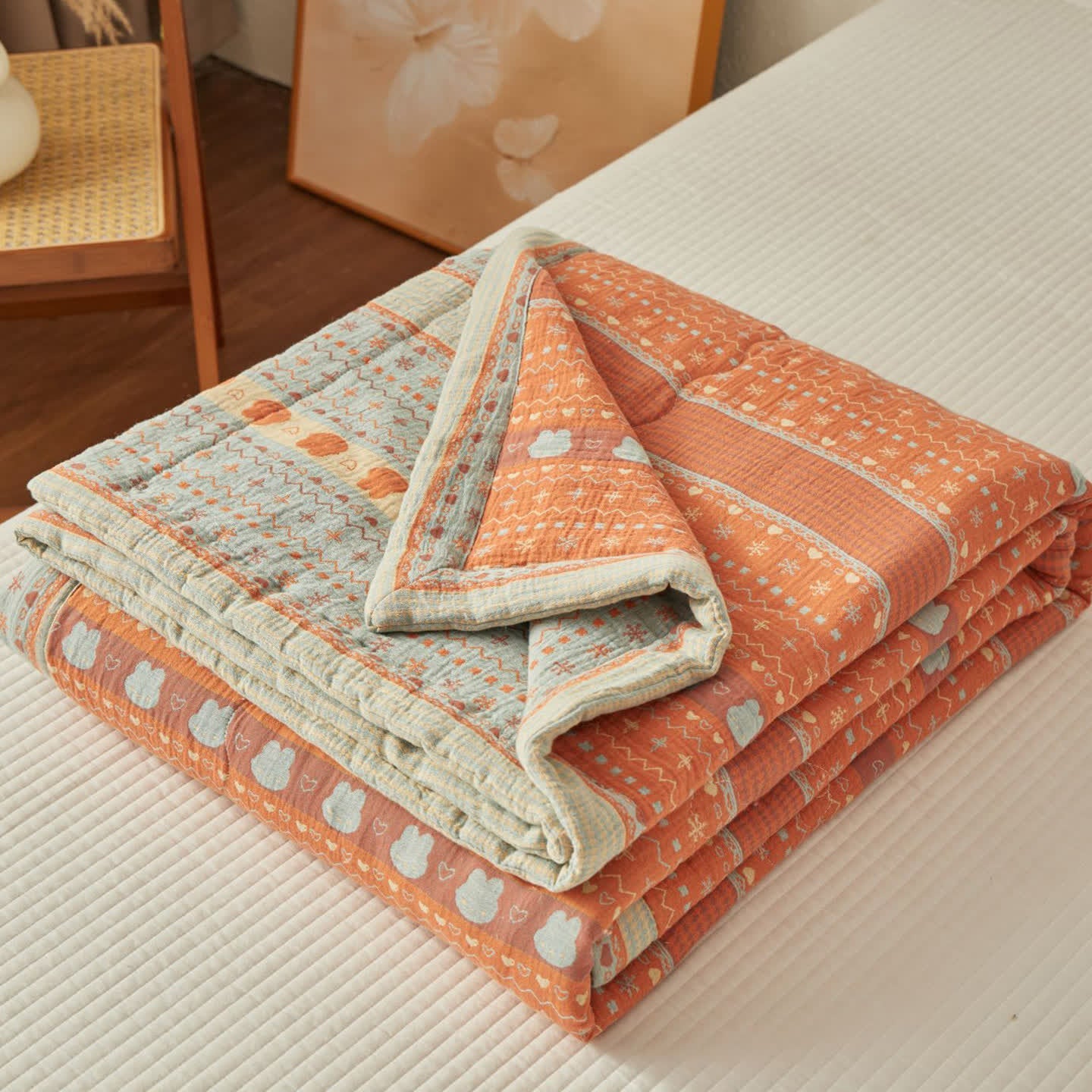 Vintage Boho Cotton Muslin Blanket Quilt