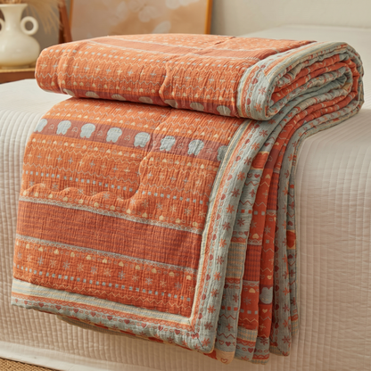 Vintage Boho Cotton Muslin Blanket Quilt