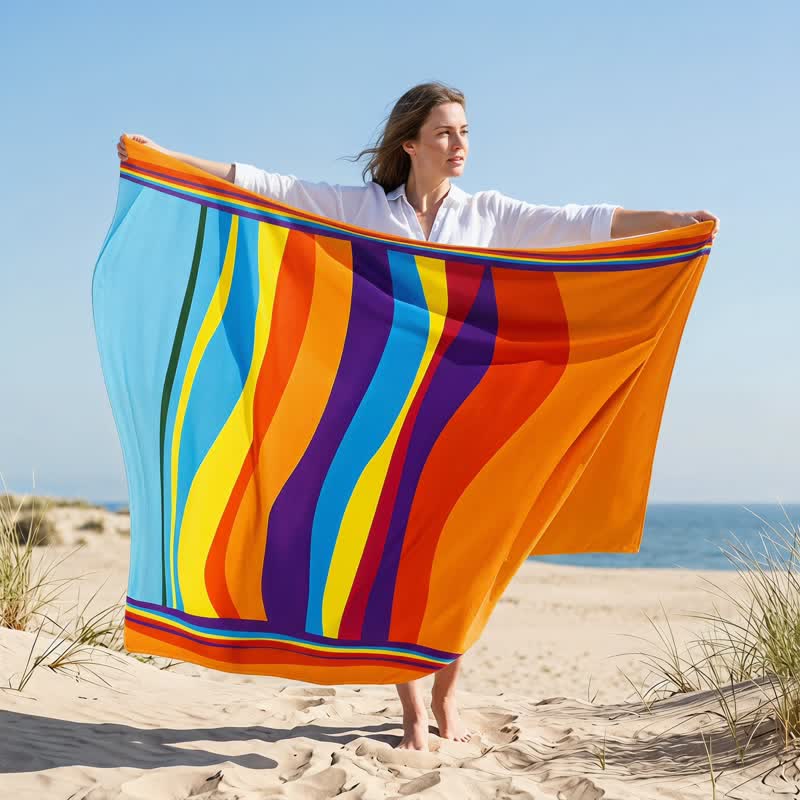 Rainbow Stripe Microfiber Beach Towel