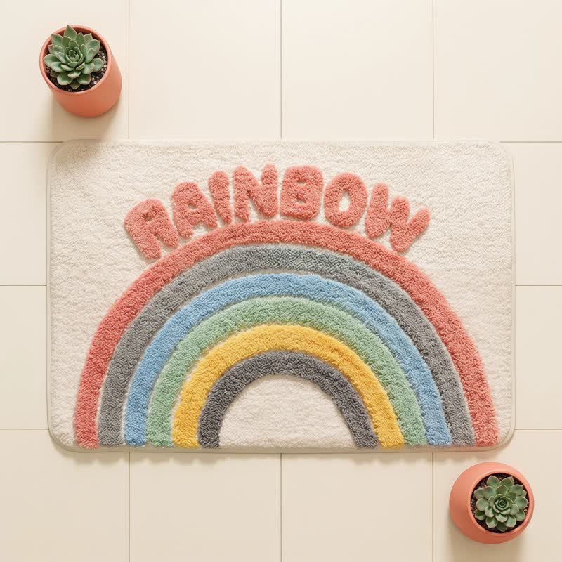 Modern Rainbow Plush Bath Rug