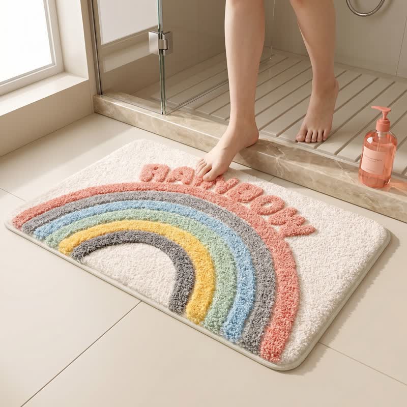 Modern Rainbow Plush Bath Rug