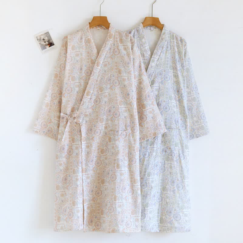 Ethnic Vintage Floral Cotton Kimono Robe