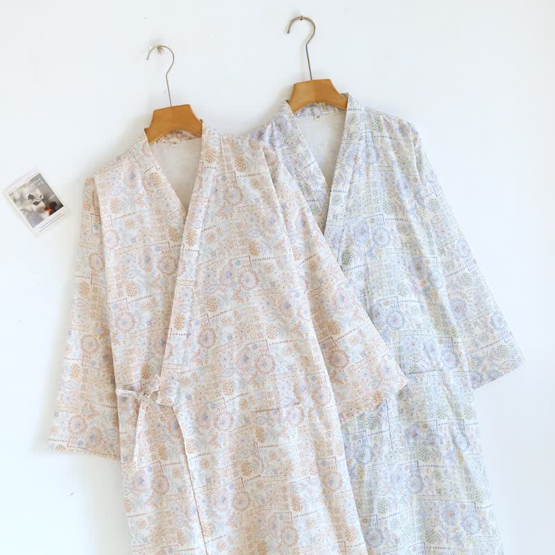Ethnic Vintage Floral Cotton Kimono Robe