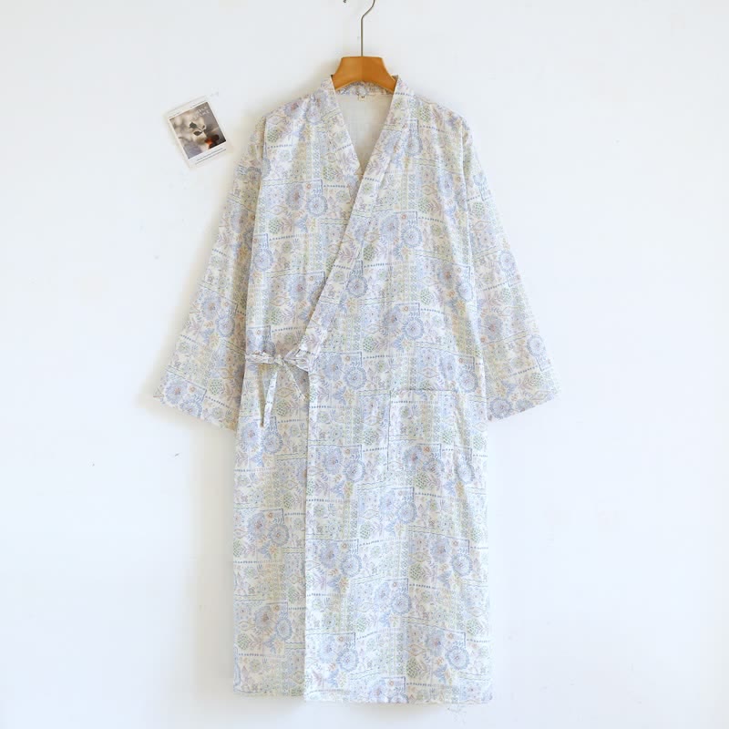 Ethnic Vintage Floral Cotton Kimono Robe
