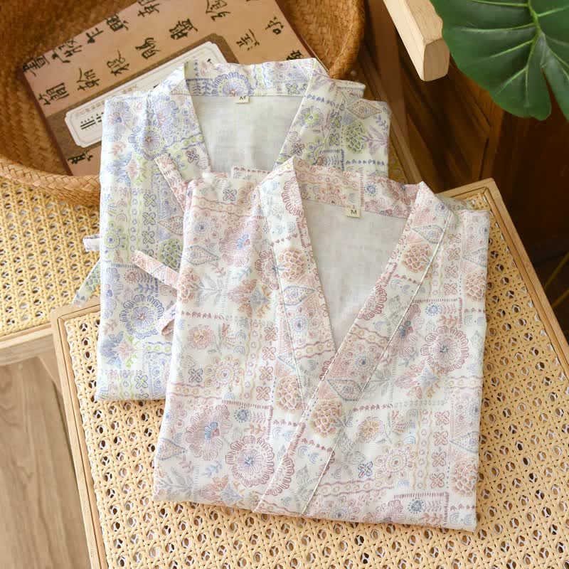 Ethnic Vintage Floral Cotton Kimono Robe