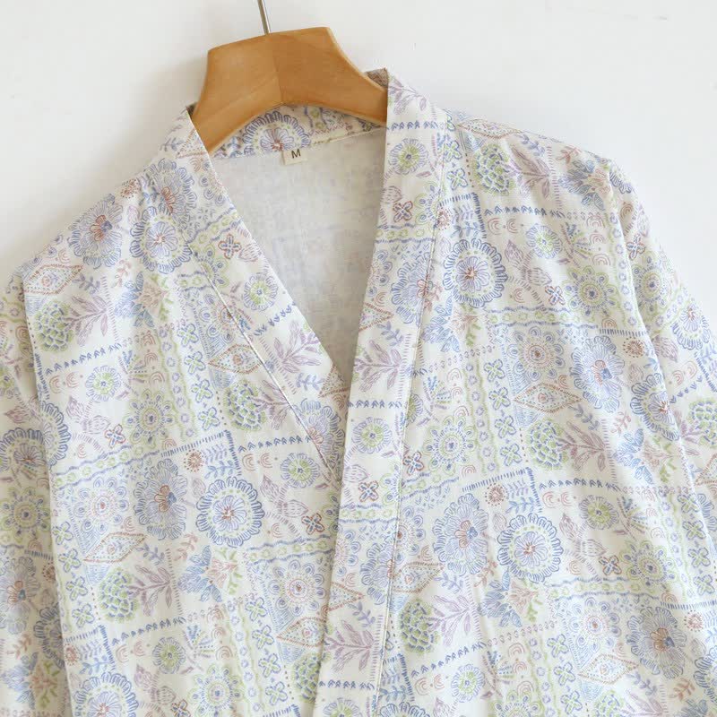 Ethnic Vintage Floral Cotton Kimono Robe