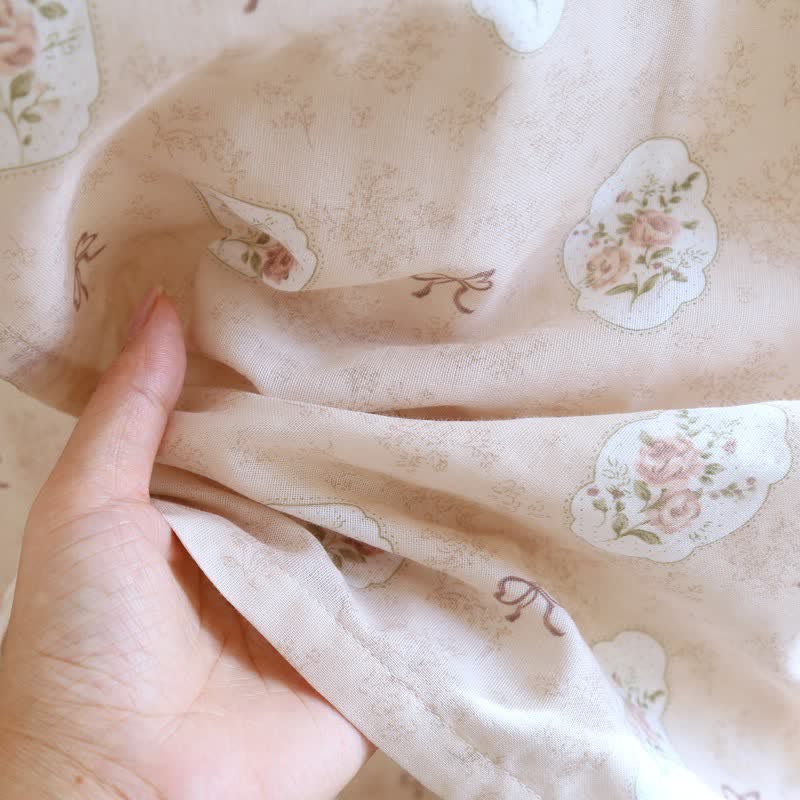Framed Rose & Bow Cotton Kimono Robe