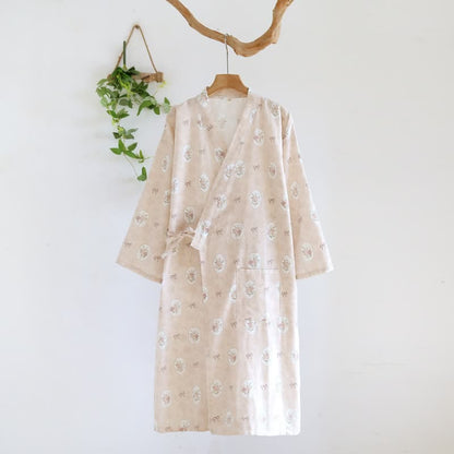 Framed Rose & Bow Cotton Kimono Robe