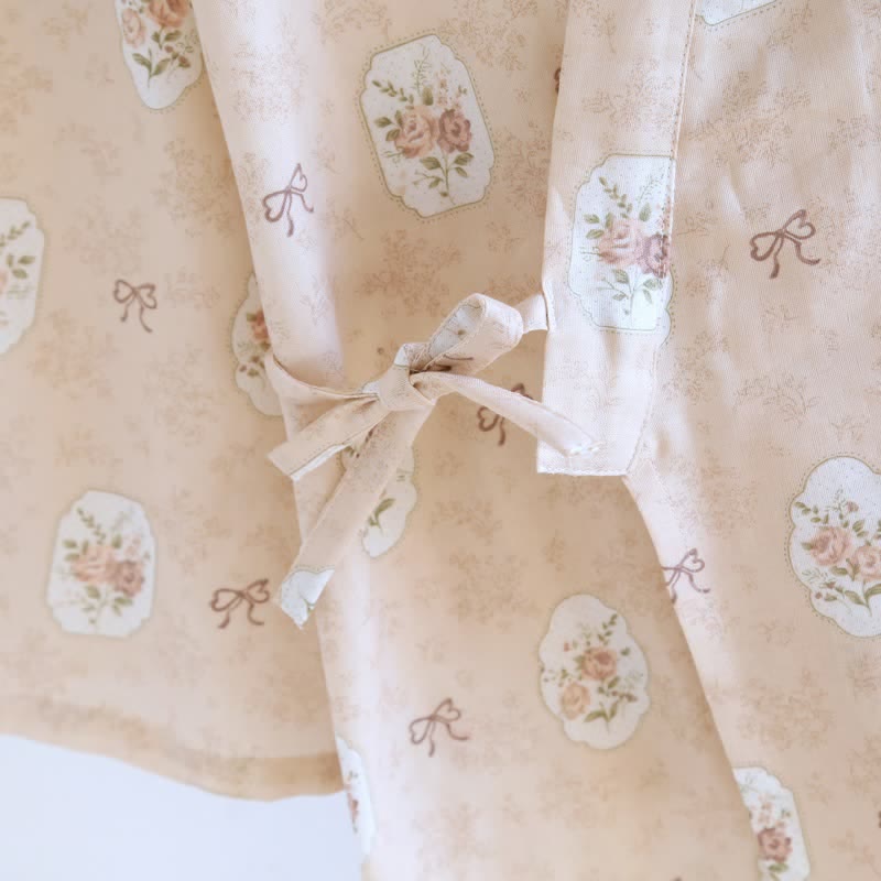Framed Rose & Bow Cotton Kimono Robe