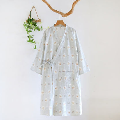 Framed Rose & Bow Cotton Kimono Robe
