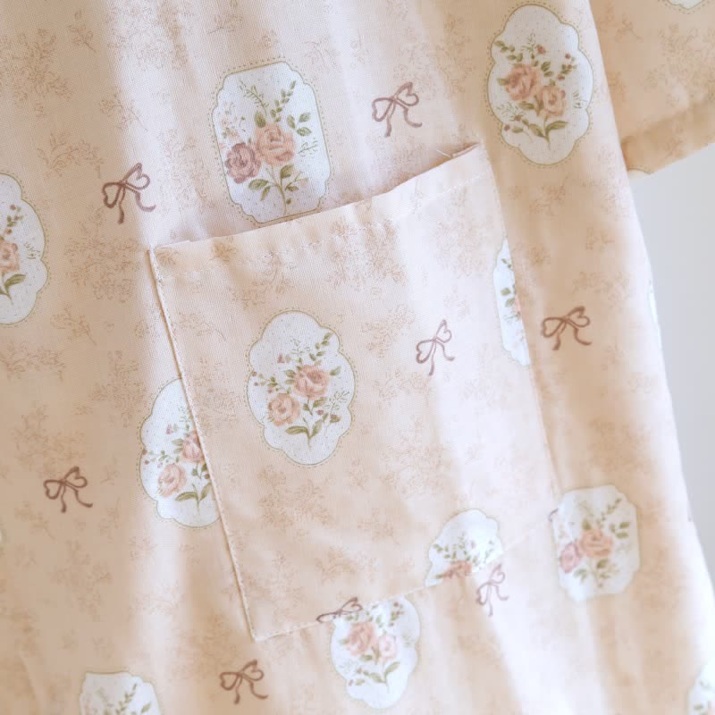 Framed Rose & Bow Cotton Kimono Robe