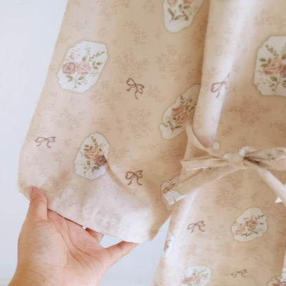 Framed Rose & Bow Cotton Kimono Robe