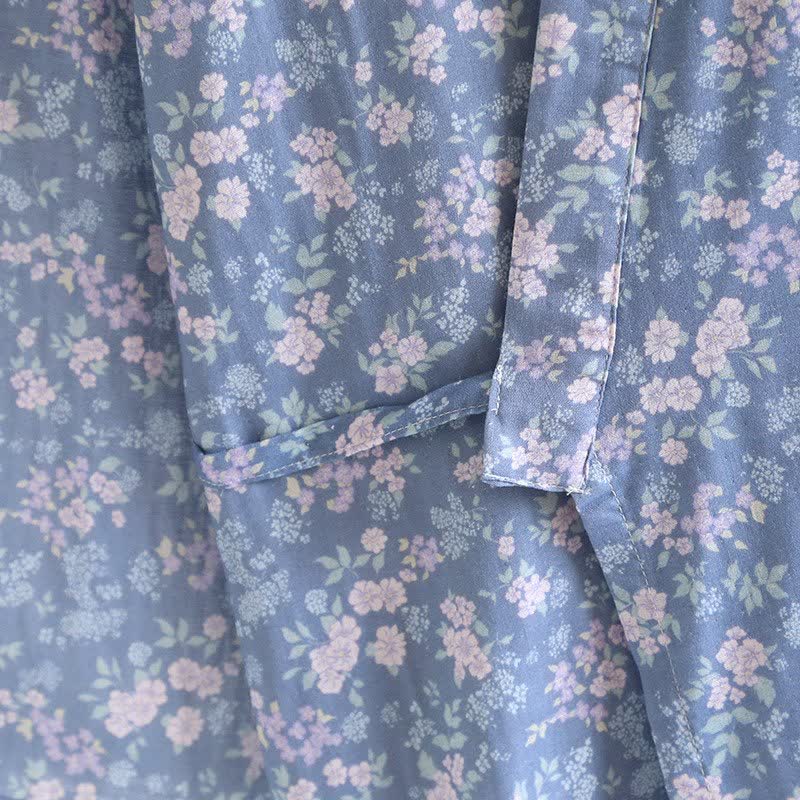Rustic Blue Floral Cotton Kimono Robe