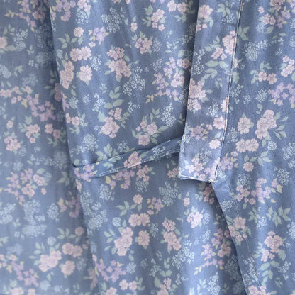 Rustic Blue Floral Cotton Kimono Robe