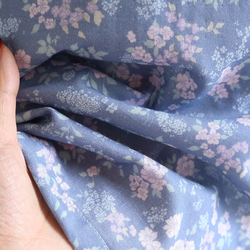 Rustic Blue Floral Cotton Kimono Robe