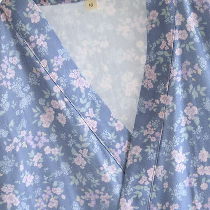 Rustic Blue Floral Cotton Kimono Robe