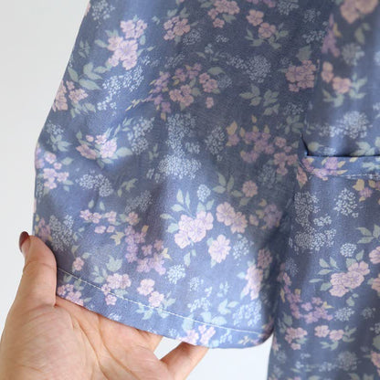 Rustic Blue Floral Cotton Kimono Robe