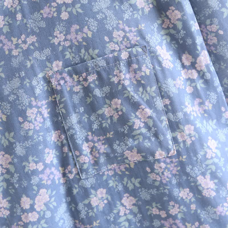 Rustic Blue Floral Cotton Kimono Robe