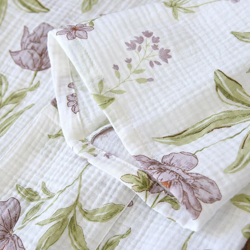 Violet Floral Cotton Kimono Robe