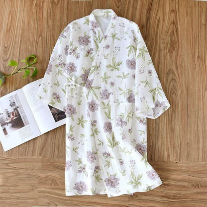 Violet Floral Cotton Kimono Robe