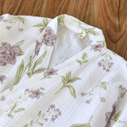 Violet Floral Cotton Kimono Robe