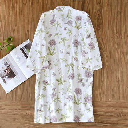 Violet Floral Cotton Kimono Robe