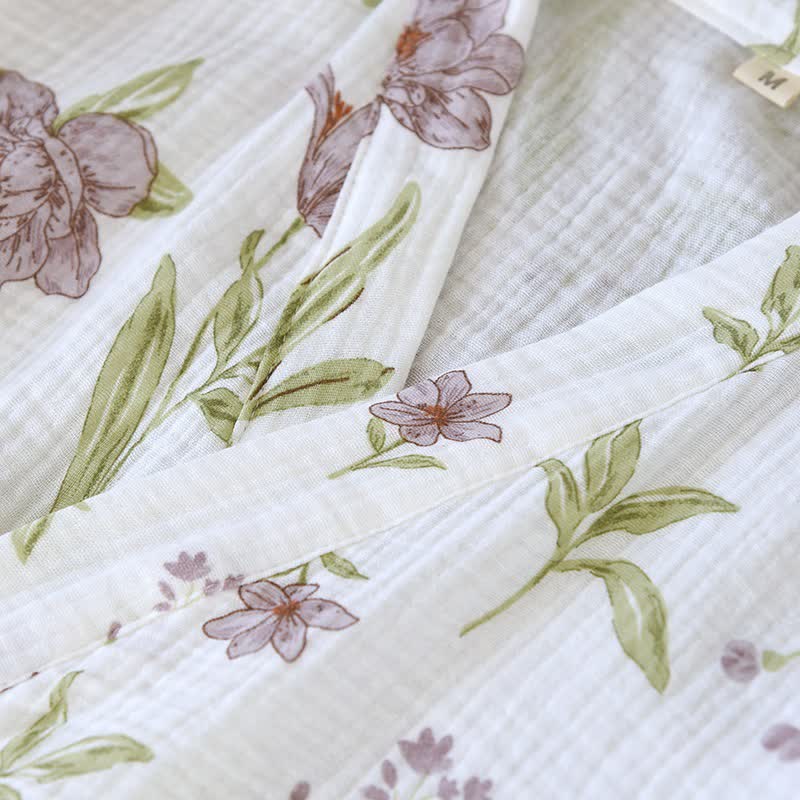 Violet Floral Cotton Kimono Robe